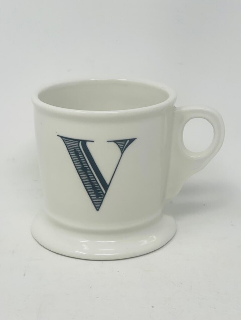 Anthropologie White Ceramic Monogram 'V' Pedestal Coffee Mug